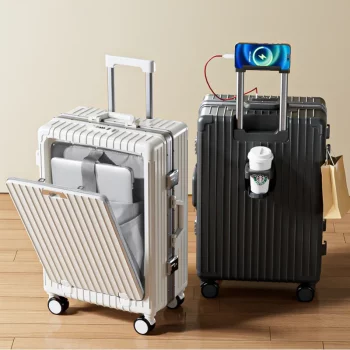 K1944 Front opening multifunctional luggage with men's aluminum frame, 20 inch boarding case, anti drop passwo