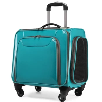 K1819 PU Pets Trolley Case Cat Dog Travel Suitcase Bag Ventilated Breathable Mute Universal Wheel Handbag Storage Pet Stroller