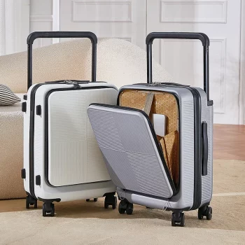 K1812 Wide Tie Rods Travel Suitcase on Wheels Front Opening Universal Wheel Trolley Box Zipper Large Capacity Travel Bag