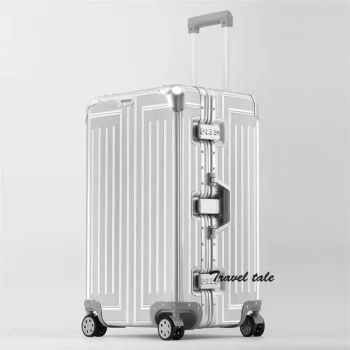 K2086 Big Aluminum Trolley Suitcase Trunk Metallic Large Rolling Luggage Bag On Wheels