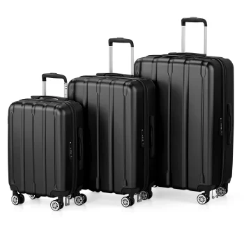 K1662 3-in-1 Set Vertical Stripe ABS&PC Trolley Case 20in 24in 28in ABS PC Classic Color 02-Black