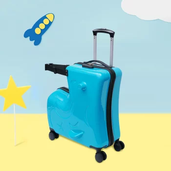 K1940 Kids Riding Suitcase Portable Travel Trolley Case with 360° Universal Wheel Pedal Handrail for 3-6 Years Old Load 66lbs Blue