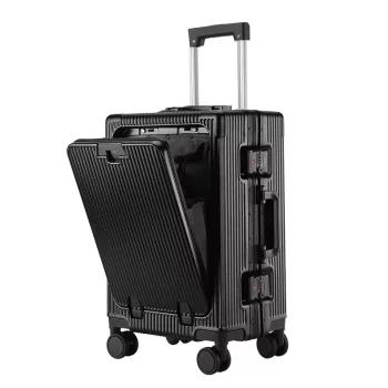 K2307 Front Opening Luggage USB Cup Holder Aluminum Frame Suitcase Laptop Bag Cabin