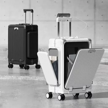 K2573 Front Opening Wide Trolley Case Multi-function 20"/24" Cabin Lockbox USB Charging Luggage