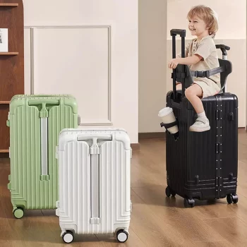 K2205 Suitcase Children Can Sit and Ride Luggage with USB Cup Holder Trolley Case