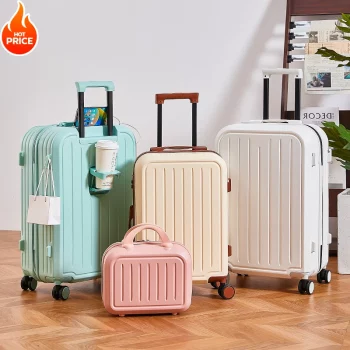 K2381 Aluminum-Magnesium Luggage: Carry-On Trolley with Cup Holder and 4-Wheel Spinner-Durable Lightweight Travel Suitcase