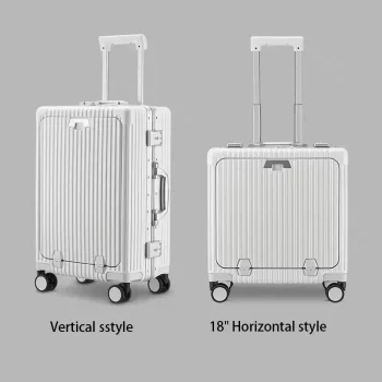 K2300 Suitcase Front Opening Aluminum Frame Rolling Luggage Spinner USB Cup Holder Phone Stand Cabin Carrier Unisex