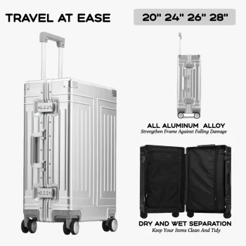 K2222 Capacity Durable Luggage Sets 100% Aluminum Suitcase Wheels Women Girl Men Cabin Carry-On Boarding Travel