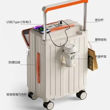 K2505 Wide tie rod suitcase Men's and women's multi-functional front opening boarding case