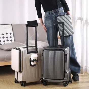 K2284 Front Opening Luggage with Satchel Trolley Case Multifunctional Aluminium Frame 20 Inch Suitcase
