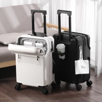 K2195 Suitcase Luggage Stylish Business Suitcase with Cup Holder Compact 20-inch Lightweight Carry-on