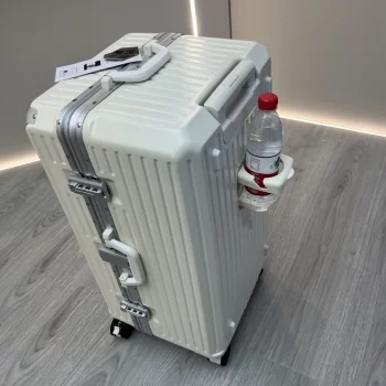 K2504 New Suitcase Aluminum Frame Rolling Luggage with Cup Holder Cabin Carrier PC Material Suitcase