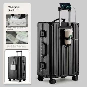 K2480 Multifunction Suitcase with USB Charging Lightweight and Portable Aluminum Frame +PC Suitcas