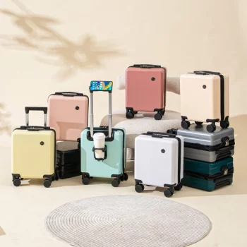 K2467 14 inch small luggage with combination lock cell phone holder cup holder short trip trolley case