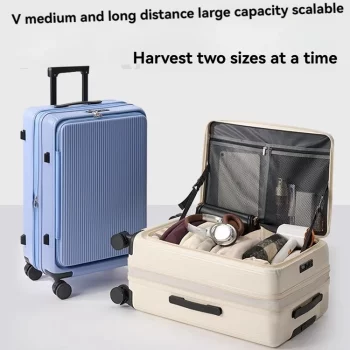 K2389 Side-opening suitcase for women, 2025 new model, expandable front opening lid deep compartment suitcase