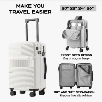 K2123 New Durable Large Capacity Luggage Sets Front Open USB Charging Suitcase