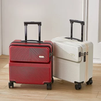 K2465 18 Inch Carry on Luggage with Wheels Front Opening Lightweight ABS+PC Travel Suitcases