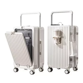 K2114 Front Opening Suitcase Aluminum Alloy Widen Trolley Rolling Luggage High-capacity Travel Case