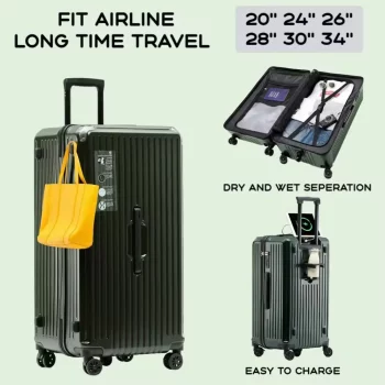 K2207 New Large Capacity Cup Holder Luggage Suitcase USB Charging Women Girl Carry-On Boarding Luggage