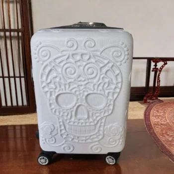 K2388 20 inc Black Skull Cabin Rolling Luggage Carry On Size Spinner Hardside Trolley Suitcase