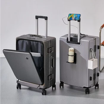 K2121 Front Opening Cabin Suitcase Aluminum Frame Zip 20/22/24/26 inch Large Capacity Luggage