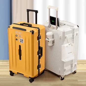 K2189 New Suitcase Aluminum Frame Luggage with USB Cup Holder Large Capacity Password Trolley Case