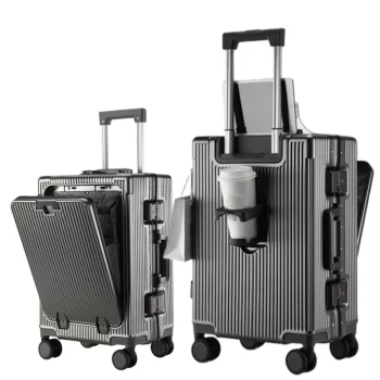 K2109 Aluminum Alloy Frame Suitcase Front Opening Pocket with USB Charging Plug Rolling Luggage