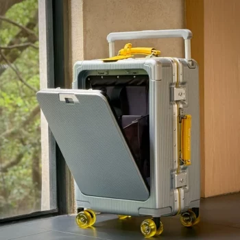 K2620 Front Opening Pocket Rolling Luggage Aluminum Frame Wide Handle Trolley Suitcase